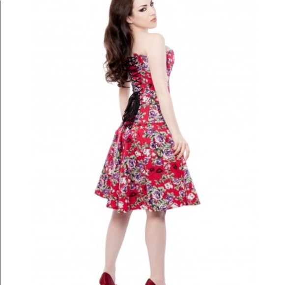 RED FLORAL CORSET DRESS WITH SKIRT & CORSET - Picture 4 of 5